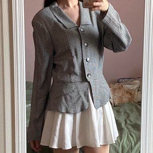 Size 12- gray plaid checkered button up blazer